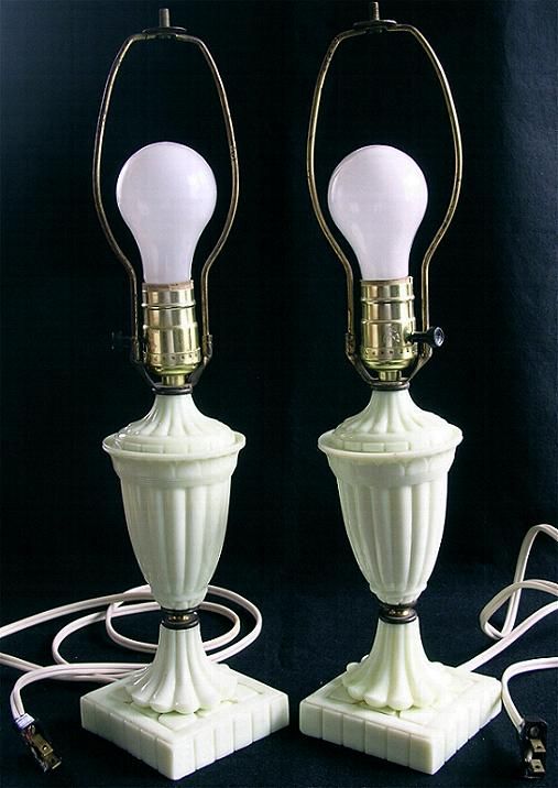 CUSTARD Slag Glass Matching Bedroom 1930s Table Lamps+  