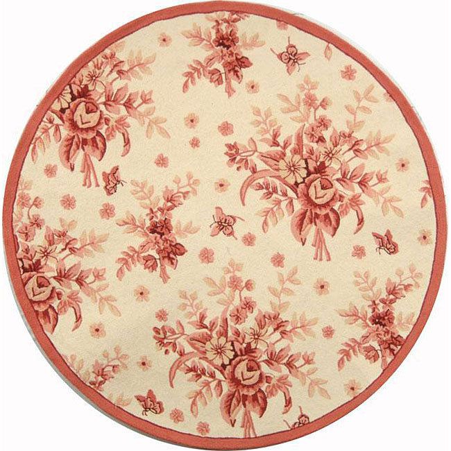 Hand hooked Floral Ivory/Rose Wool Area Rugs 8 Round  