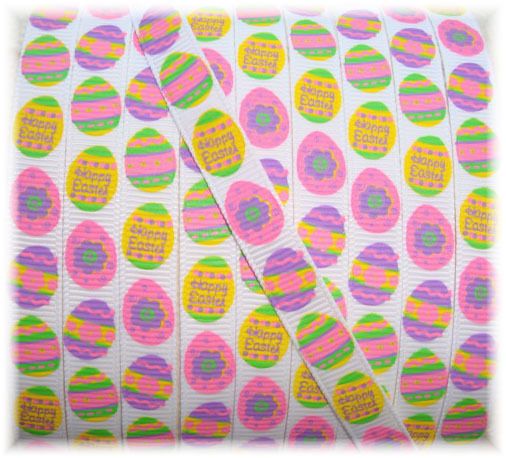 BITTY MY HAPPY EASTER EGGS GROSGRAIN RIBBON WHITE  