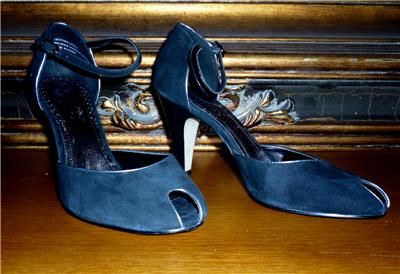 FRANCO SARTO Black Suede Peep Toe Heels Sz 6 1/2  