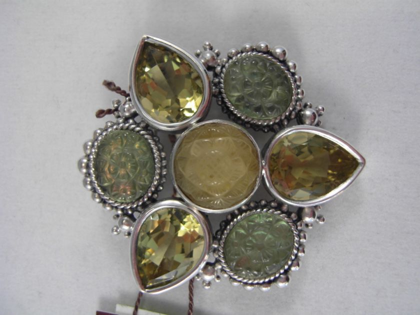 Stephen Dweck Jade/Lime Citrine/MOP Sterling Pin Brooch  