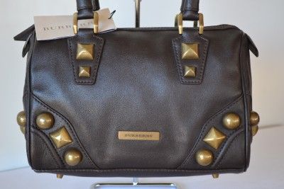 NWT BURBERRY $995 LEATHER BRASS STUDS STUDDED GRAPE PURSE BAG BOWLER 