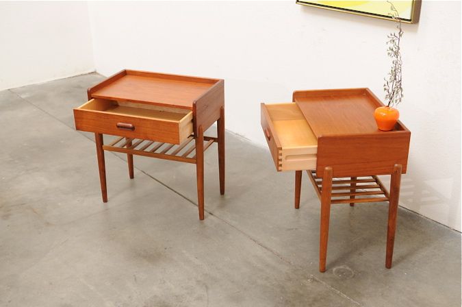 1950s Danish Modern OMANN JUN Teak Nightstand Bedside Tables Mid 