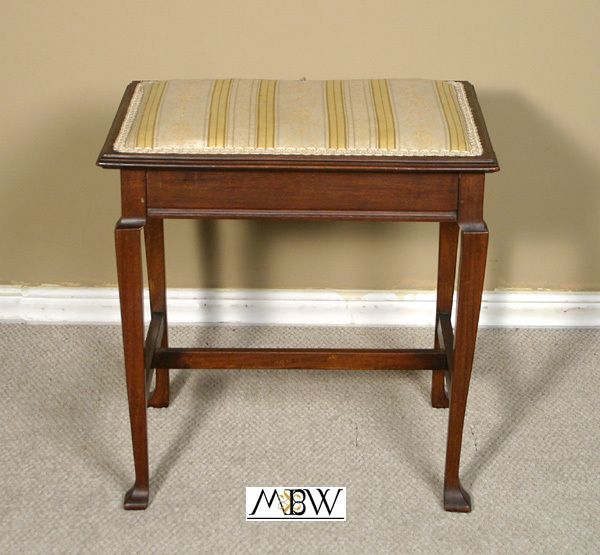 ANTIQUE English MAHOGANY Vanity STOOL BENCH Seat c1920 a87  