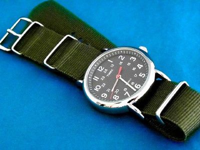  60S STYLE BLACK FACE 24 HOUR DIAL WATCH WITH G 10 STRAP  