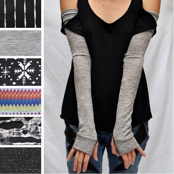 Extra Long Arm Leg Warmers Fingerless Covers Knit Gloves Gray Black 