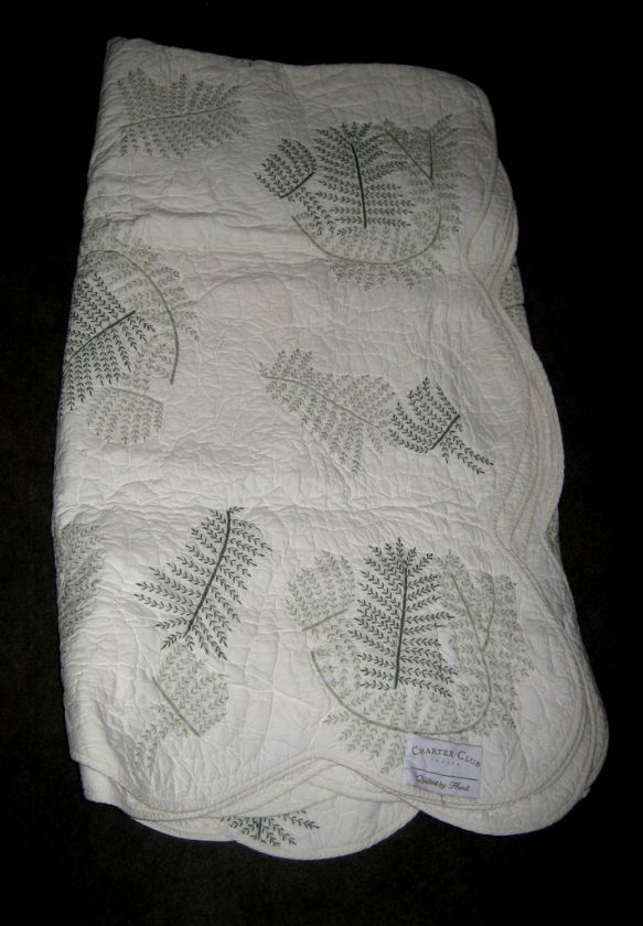 Antique look 2 color green on white King quilt coverlet  