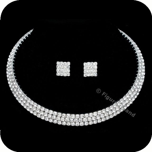   Rhinestone Crystal Bridal Wedding Choker Necklace Earrings Set CN5