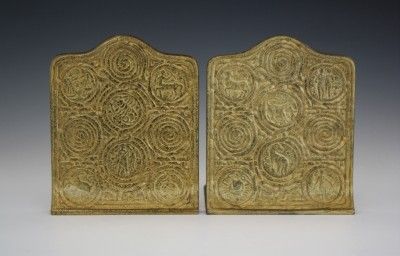   SIGNED TIFFANY STUDIOS BRONZE ZODIAC PATTERN BOOKENDS NoRESERVE  