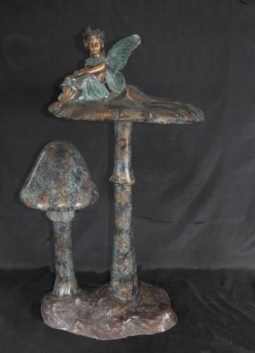 Bronze Pixie Fairy Garden Fountain Mushroom  