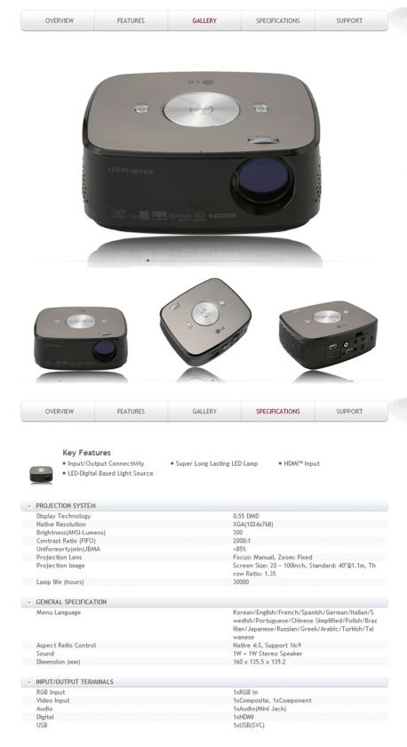 NEW LG LED XGA mini Portable Projector HX300G HX300  