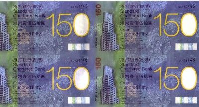 UNCUT 2009 Hong Kong Chartered Bank $150 Commemorative Banknote UNC 