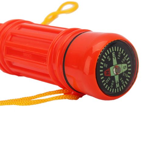 in 1 Mini Pocket Compass Survival Whistle Orange  