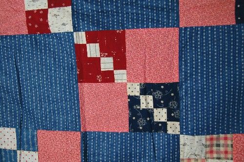 1890s Vintage Double Four Patch Postage Stamp Antique Quilt Top ~NICE 