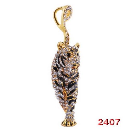 1p Tiger 80*20MM Czech Rhinestone Crystal Long Chain Golden Pendant 