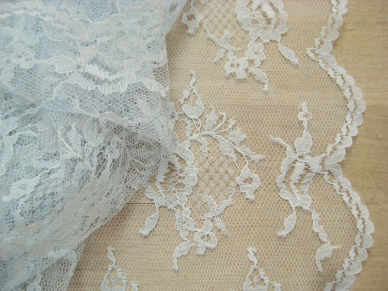 Stunning PALE BLUE Floral LACE Tulle Fabric IR  