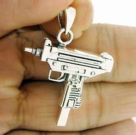 MICRO UZI MACHINE GUN PISTOL STERLING SILVER PENDANT  