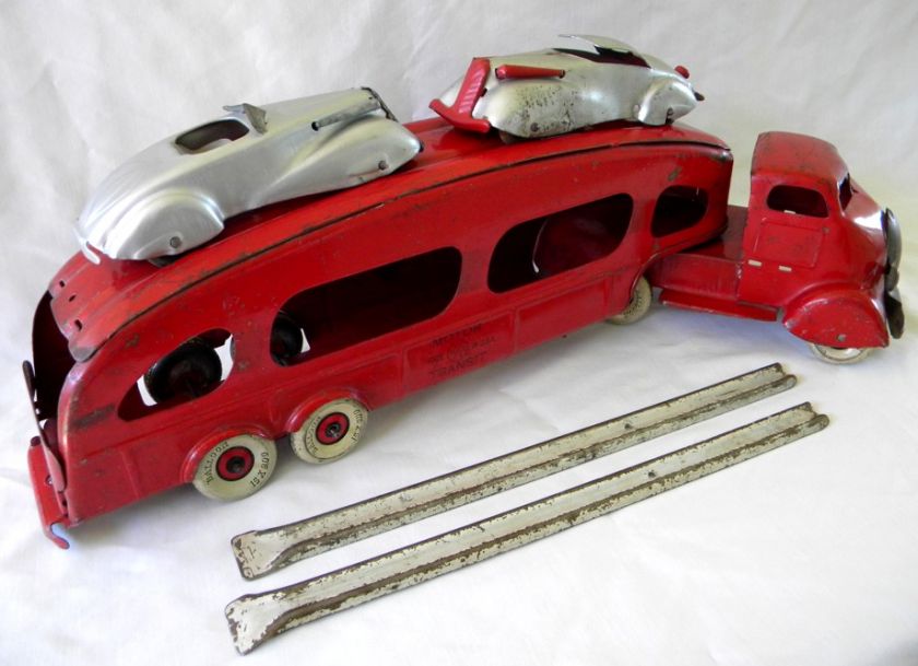 MARX RARE 1940 STUDEBAKER AUTO TRANSPORT COMPLETE WITH CARS   RAMPS 