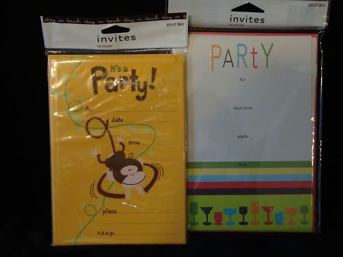 NEW Assorted Party Invitations Kid/Adult Monkey Drinks  