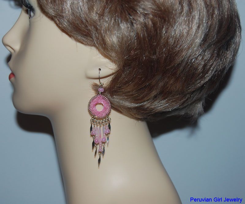 PINK THREAD DESIGNER EARRINGS ELEGANT LONG JEWELRY NR  