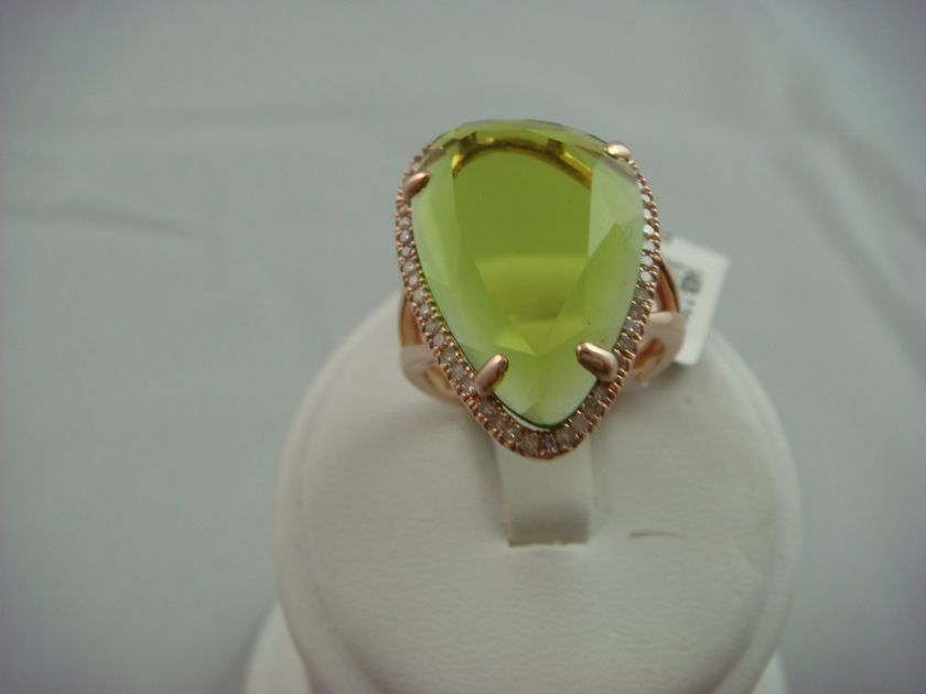 14 K. ROSE GOLD 18 CT.GREEN PERIDOT QUARTZ & DIAMONDS  