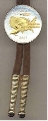 Gold on Silver Louisiana Statehood Quarter Bolo Tie  