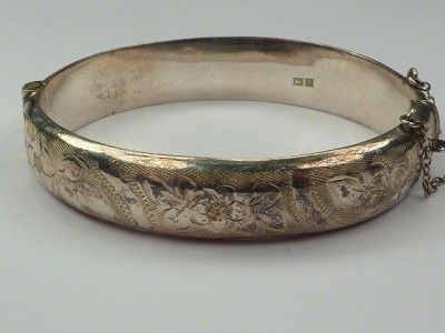 VINTAGE STERLING SILVER ORNATE HINGED BRACELET BANGLE  