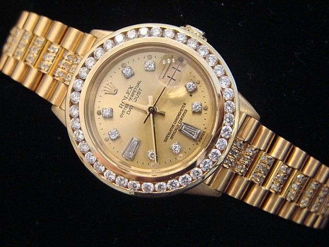 LADIES 18K GOLD ROLEX DATEJUST PRESIDENT DIAMOND WATCH  