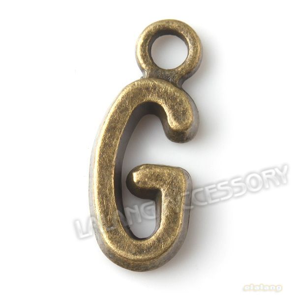 80 Vintage Bronze Letter G Charm Pendant 16x6mm 140871  