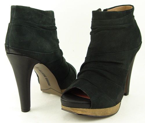 MISS SIXTY JAIDEN Black Womens Ankle Open Toe Wooden Platform Boots 6 