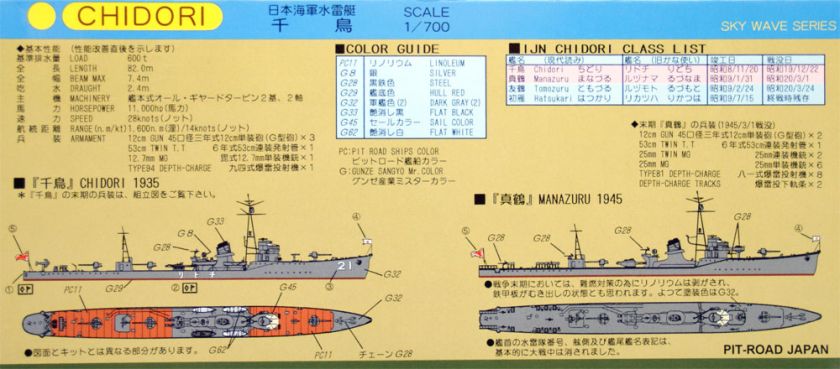 Pit Road Skywave W 38 IJN Torpedo Boat CHIDORI 1/700 scale kit  