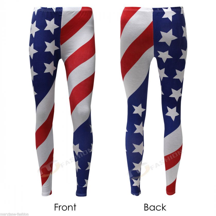   WOMENS LADIES STARS AND STRIPES USA AMERICAN FLAG LEGGINGS 8 10 12 14