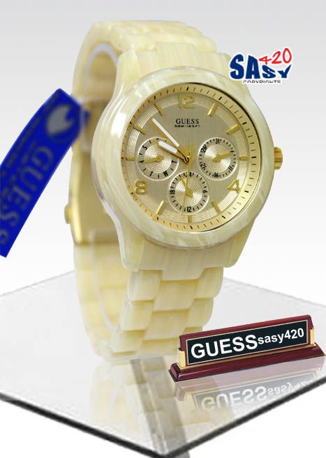 Guess U15073L2 Multifunction Feminine Contemporary Acrylic Horn Watch 