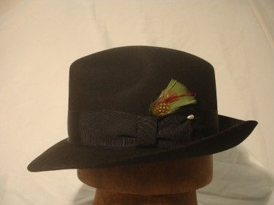 Vintage Designer Collection Fedora Hat Black with Green Feather  