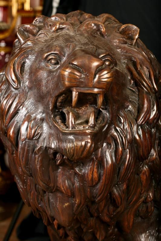 Pair Bronze Lifesize Lion Statues Gatekeeper  