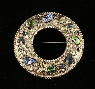 VINTAGE CIRCLE BROOCH MARQUIS TEARDROP AND ROUND STONES  