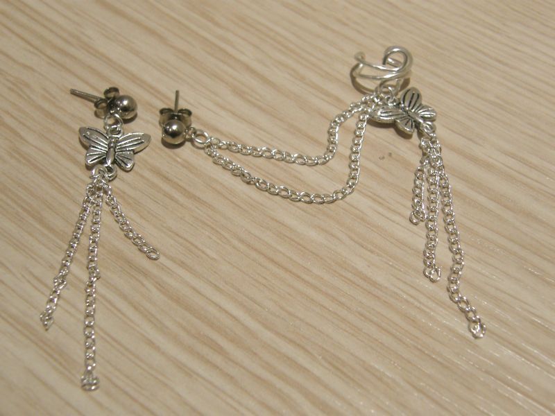 EAR CUFF Earring with Chain Silver pl.   Butterfly  