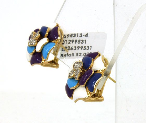 ROSATO SIGNED 18K GOLD, DIAMONDS & ENAMEL LADIES EARRINGS NWT BOX 