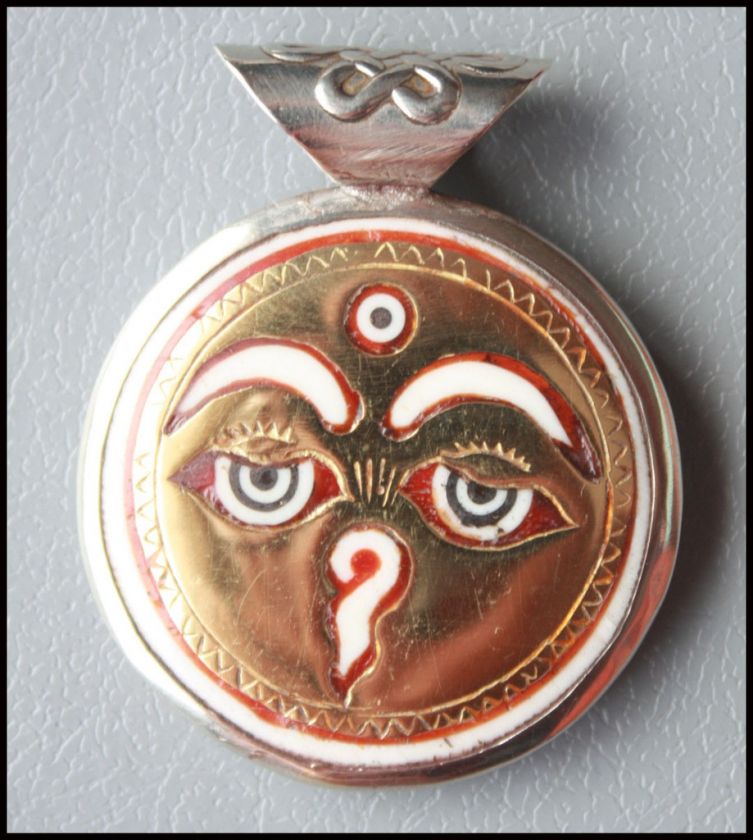 SN331 TIBETAN COPPER INLAID YAK BONE AMULET BUDDHA EYE PENDANT 