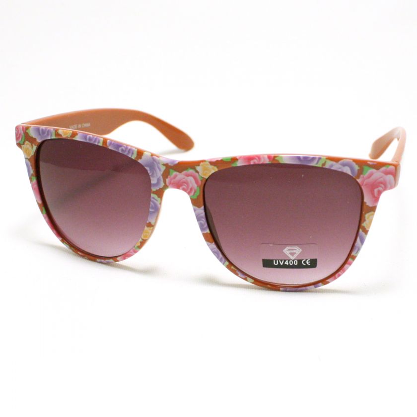 FLORAL Vintage Retro Sunglasses FLOWER PRINT RED  