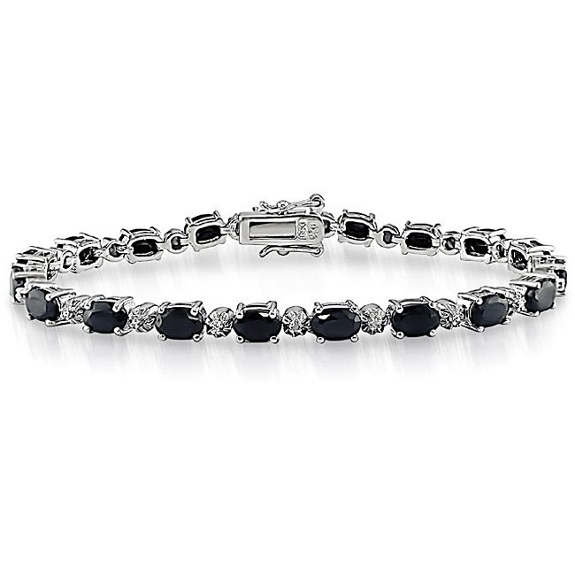 11 Carat Silver Black Sapphire Diamond Tennis Bracelet  