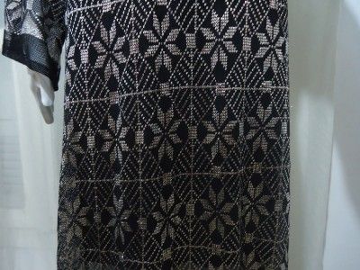 Vintage Art Dec Egypt Assuit Silver Embroidery Net Heavy Dress 