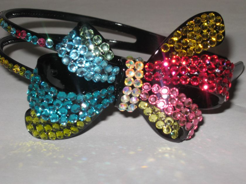 Brilliant MULTICOLOR R/Stone Beaded Double Bow Headband  