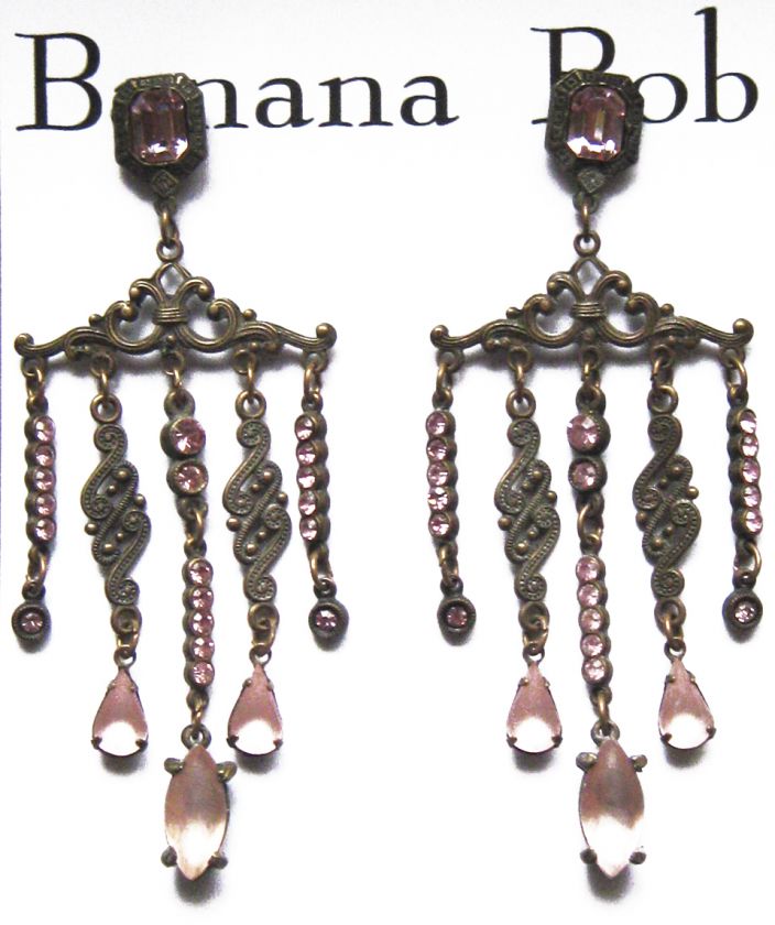 BANANA BOB Designer Vintage CHANDELIER PINK Crystal Earrings  