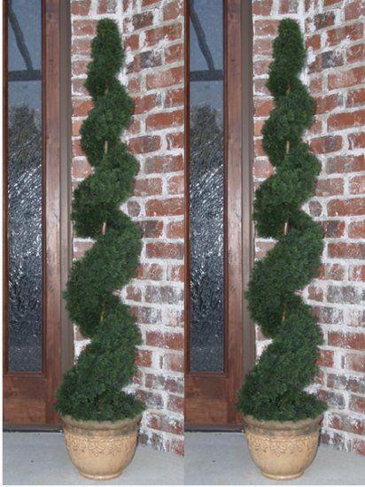 NEW SET of TWO CEDAR SPIRAL ARTIFICIAL INDOOR OUTDOOR TOPIARY TREES 