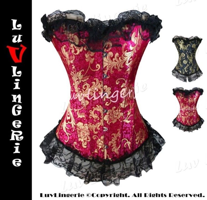 Classical Floral Brocade Lace Flounce Overbust Corset Bustier  