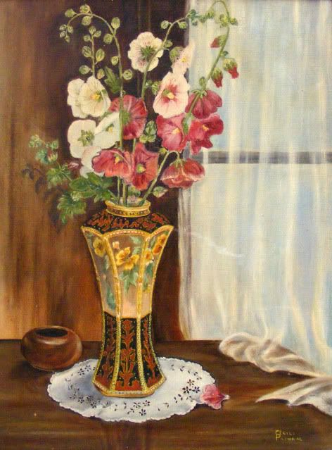 MID CENTURY AMERICAN IMPRESSIONIST SIGNED FLORAL STILL LIFE, NIPPON 