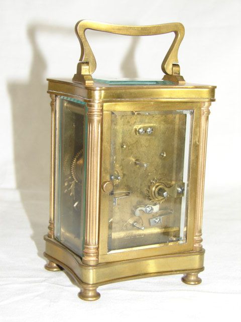 Antique Fench Brass Alarm Carriage Clock w/ Key  