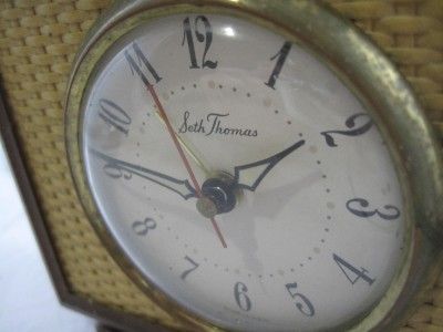   Cane wood & Brass Shelf, Alarm Clock mid 20th century WORKS  