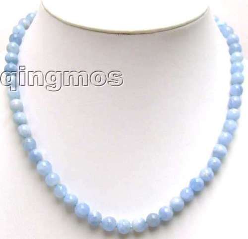 7mm Round High Quality Actual Aquamarine necklace  